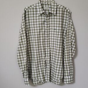 LaCoste Shirt Men's M Green Gingham Check Alligator Logo Button Down Casual L/S